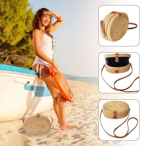  Encounter Y Handmade Oval Rattan Woven Bag Fashion Messenger Bags Vacation Travel Beach Bags Natural Rattan Bamboo Handbag For Women