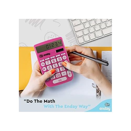  Calculator for Students Pink, Basic Calculator 12 Digits Solar Powered Calculators Large Display Office Desktop Calculator Four Function Handheld Desk Calculator Perfect for Office & School-by Enday