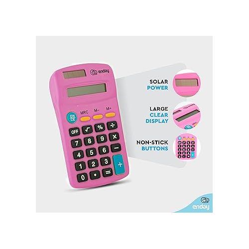  Calculator Pink, Basic Small Solar and Battery Operated, Large Display Four Function, Auto Powered Handheld Calculator School and Kids Available in Green, Red, Purple, Grey, Blue, 24 PK - by Enday