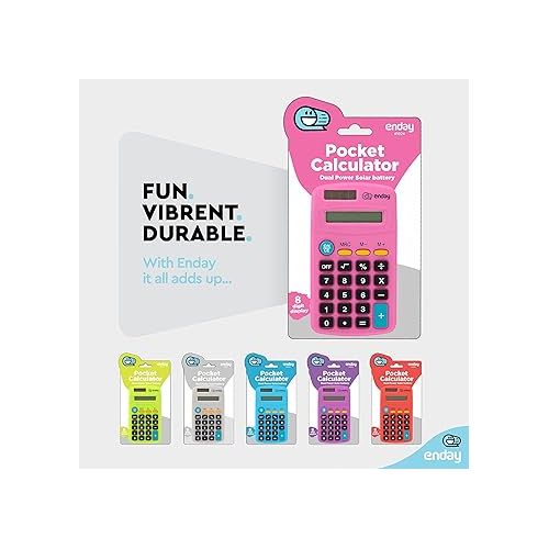  Calculator Pink, Basic Small Solar and Battery Operated, Large Display Four Function, Auto Powered Handheld Calculator School and Kids Available in Green, Red, Purple, Grey, Blue, 24 PK - by Enday