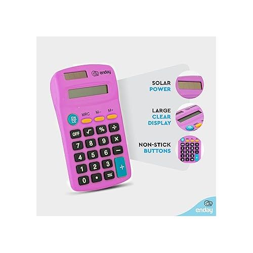  Calculator Purple, Basic Small Solar and Battery Operated, Large Display Four Function, Auto Powered Handheld Calculator School and Kids Available in Green, Red, Blue, Grey, Pink, 1 PK - by Enday
