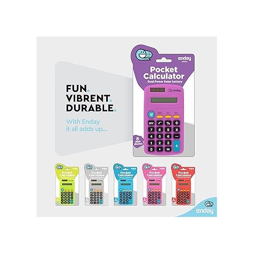  Calculator Purple, Basic Small Solar and Battery Operated, Large Display Four Function, Auto Powered Handheld Calculator School and Kids Available in Green, Red, Blue, Grey, Pink, 1 PK - by Enday