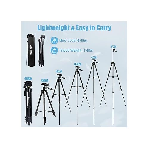  Endurax 60'' Camera Tripod Camera Stand for Canon Rebel Eos Nikon DSLR, Travel Tripods for Phone Tablet with Remote Black