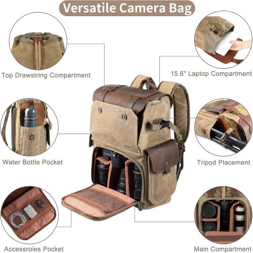  Endurax Leather Camera Backpack Bag for Photographers Waterproof DSLR Backpacks