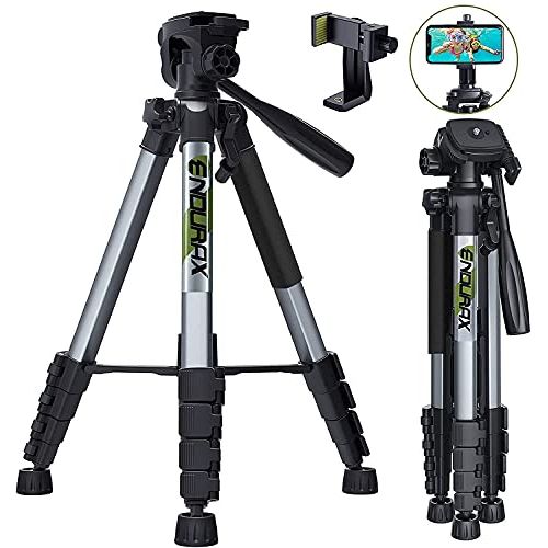  Endurax 66 Video Camera Tripod Compatible with Canon Nikon Lightweight Aluminum Travel DSLR Camera Stand with Universal Phone Holder Mount and Carry Bag