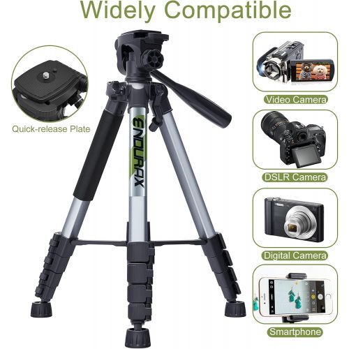  Endurax 66 Video Camera Tripod Compatible with Canon Nikon Lightweight Aluminum Travel DSLR Camera Stand with Universal Phone Holder Mount and Carry Bag