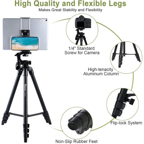  Endurax 53 Camera Tripod Lightweight Compatible with Nikon Canon, DSLR Cameras, iPhone, iPad, with Universal Tablet & Cellphones Mount and Wireless Remote Shutter