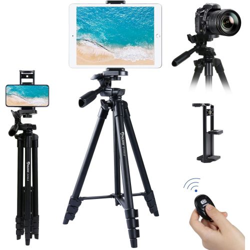  Endurax 53 Camera Tripod Lightweight Compatible with Nikon Canon, DSLR Cameras, iPhone, iPad, with Universal Tablet & Cellphones Mount and Wireless Remote Shutter