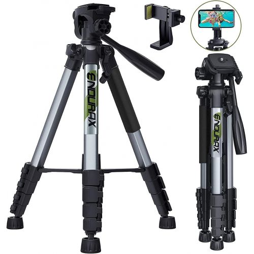  Endurax 66 Video Camera Tripod Compatible with Canon Nikon Lightweight Aluminum Travel DSLR Camera Stand with Universal Phone Holder Mount and Carry Bag