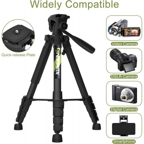  [아마존베스트]Endurax 67 Video Camera Tripod for Canon Nikon Lightweight Aluminum Travel DSLR Camera Stand with Universal Phone Mount and Carry Bag