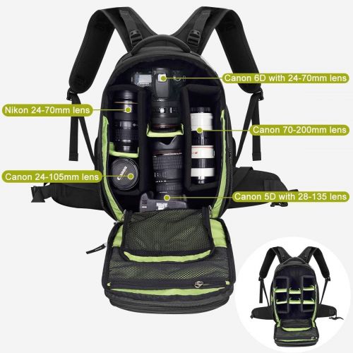  Endurax Camera Laptop Backpack for Outdoor Travel Hiking Fit 2 DSLR / SLR 4-6 Lenses Women and Man