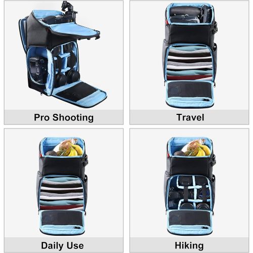  Endurax Camera Backpack, Waterproof Cameras Bag Drone Backpacks for Photographers, 2 DSLR Camera Bags Compatible with Canon Nikon with 15.6 Laptop Compartment