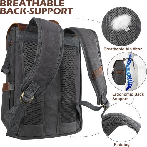  Endurax Leather Camera Backpack for Photographers, DSLR Backpack Bag with Laptop Compartment & Tripod Holder, Waterproof Canvas