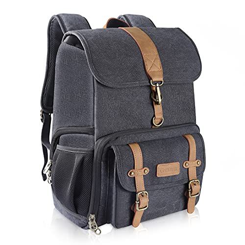  Endurax Canvas Camera Backpack Bag for Photographers DSLR Backpacks fit up to 15.6 Laptop Rain Cover Included