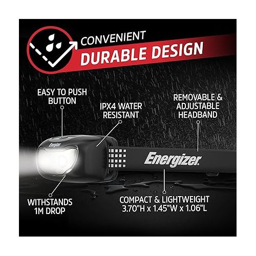  Energizer LED Headlamp (2-Pack) Universal+, IPX4 Water Resistant Headlamps, High-Performance Head Light for Outdoors, Camping, Running, Storm, Survival, (Batteries Included)