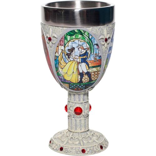  [아마존베스트]Enesco Disney Showcase Beauty and The Beast Stained Glass Scenes Decorative Chalice Goblet Cup, 7.09 Inch, Multicolor