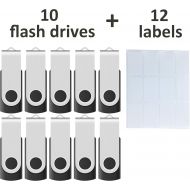 Enfain 16GB USB 2.0 Flash Memory Stick Drive Swivel Thumb Drives Bulk 10 Pack, with LED Indicator, 12 x Removable White Labels ( Black )