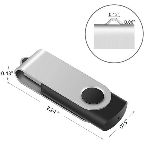 Enfain 16GB USB 2.0 Flash Memory Stick Drive Swivel Thumb Drives Bulk 10 Pack, with LED Indicator, 12 x Removable White Labels ( Black )