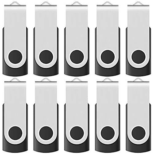  Enfain 16GB USB 2.0 Flash Memory Stick Drive Swivel Thumb Drives Bulk 10 Pack, with LED Indicator, 12 x Removable White Labels ( Black )