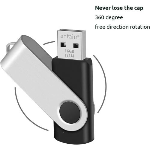  Enfain 16GB USB 2.0 Flash Memory Stick Drive Swivel Thumb Drives Bulk 10 Pack, with LED Indicator, 12 x Removable White Labels ( Black )