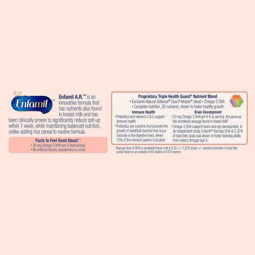  [아마존베스트]Enfamil A.R. Ready to Feed Spit Up Baby Formula Milk, 2 fluid ounce Nursette (48 count) - Omega 3 DHA, Probiotics, Immune & Brain Support