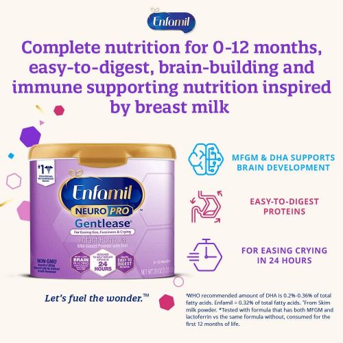  [아마존베스트]Enfamil NeuroPro Gentlease Baby Formula Gentle Milk Powder, MFGM, Omega 3 DHA, Probiotics, Iron & Immune Support, 14 Count per pack, 8.54 Ounce, Pack of 4