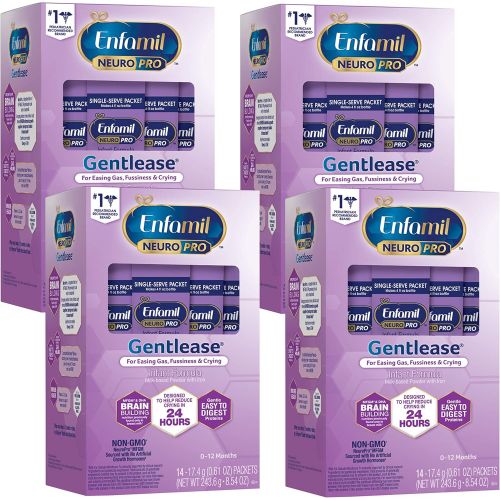  [아마존베스트]Enfamil NeuroPro Gentlease Baby Formula Gentle Milk Powder, MFGM, Omega 3 DHA, Probiotics, Iron & Immune Support, 14 Count per pack, 8.54 Ounce, Pack of 4