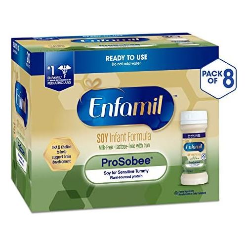  [아마존베스트]Enfamil ProSobee Soy Sensitive Tummy Baby Formula Dairy-Free Lactose-Free Milk-Free Plant Protein Ready to Use 2 fl. oz. bottles Nursette (48 bottles) Omega 3 DHA & Iron, Immune &