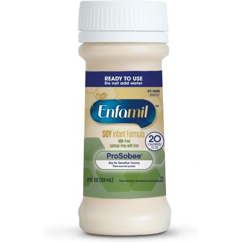  [아마존베스트]Enfamil ProSobee Soy Sensitive Tummy Baby Formula Dairy-Free Lactose-Free Milk-Free Plant Protein Ready to Use 2 fl. oz. bottles Nursette (48 bottles) Omega 3 DHA & Iron, Immune &