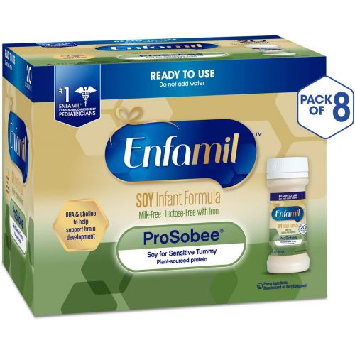  [아마존베스트]Enfamil ProSobee Soy Sensitive Tummy Baby Formula Dairy-Free Lactose-Free Milk-Free Plant Protein Ready to Use 2 fl. oz. bottles Nursette (48 bottles) Omega 3 DHA & Iron, Immune &