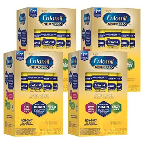  [아마존베스트]Enfamil NeuroPro Infant Formula, Brain Building Nutrition Inspired by Breast Milk, Single Serve Powder, 14 Count, Pack of 4