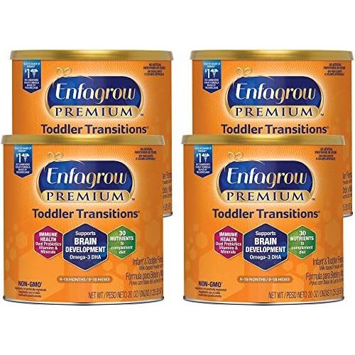  [아마존베스트]Enfagrow PREMIUM Toddler Transitions Baby Formula Milk Powder, 20 Ounce (Pack of 4), Omega 3 DHA, Iron