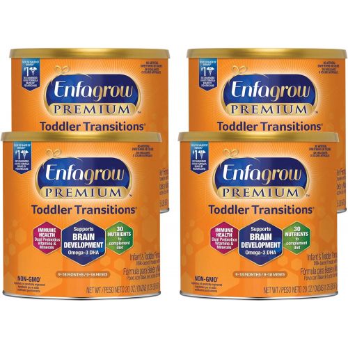  [아마존베스트]Enfagrow PREMIUM Toddler Transitions Baby Formula Milk Powder, 20 Ounce (Pack of 4), Omega 3 DHA, Iron