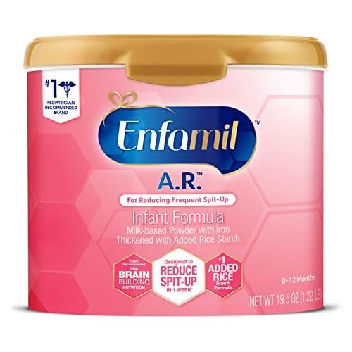  Enfamil A.R. Infant Formula - Clinically Proven to Reduce Spit-Up in 1 week - Reusable Powder Tub, 19.5 oz Omega 3 DHA & Iron, Thickened with Rice Starch(Package May Vary)