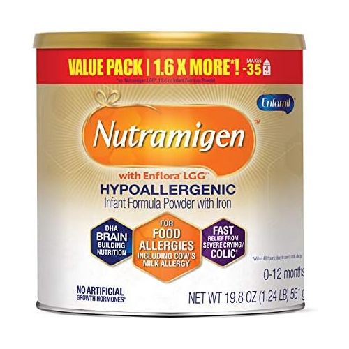  Enfamil Nutramigen Hypoallergenic Colic Baby Formula Lactose Free Milk Powder, 19.8 Ounce - Omega 3 DHA, LGG Probiotics, Iron, Immune Support