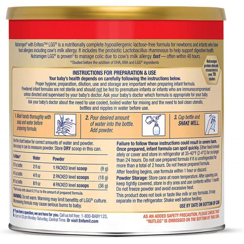  Enfamil Nutramigen Hypoallergenic Colic Baby Formula Lactose Free Milk Powder, 19.8 Ounce - Omega 3 DHA, LGG Probiotics, Iron, Immune Support