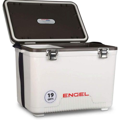  Engel 19 Quart Fishing Live Bait Dry Box Ice Cooler with Strap, White (2 Pack)