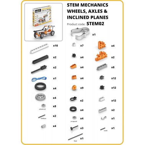  [아마존베스트]Engino Discovering STEM Mechanics Wheels, Axles and Inclined Planes | 14 Working Models | Illustrated Instruction Manual | Theory & Facts | Experimental Activities | STEM Construct