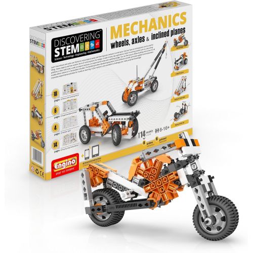  [아마존베스트]Engino Discovering STEM Mechanics Wheels, Axles and Inclined Planes | 14 Working Models | Illustrated Instruction Manual | Theory & Facts | Experimental Activities | STEM Construct