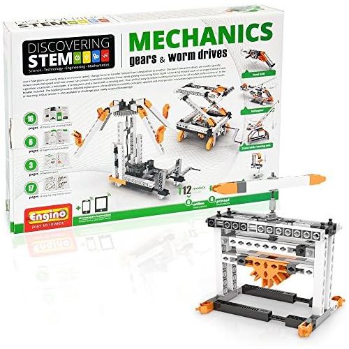  [아마존베스트]Engino Discovering STEM Mechanics Gears & Worm Drives | 12 Working Models | Illustrated Instruction Manual | Theory & Facts | Experimental Activities | STEM Construction Kit