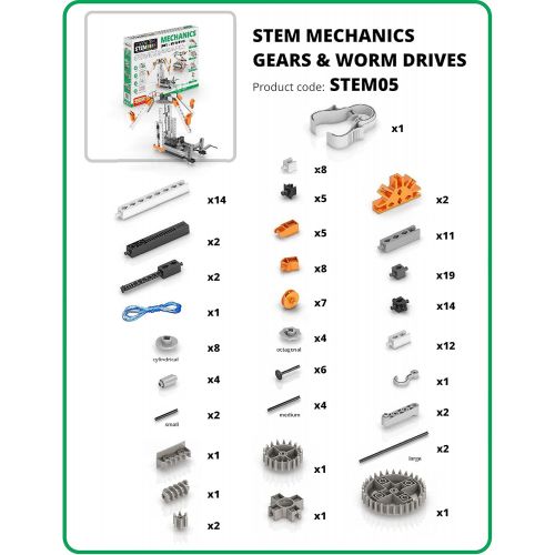  [아마존베스트]Engino Discovering STEM Mechanics Gears & Worm Drives | 12 Working Models | Illustrated Instruction Manual | Theory & Facts | Experimental Activities | STEM Construction Kit