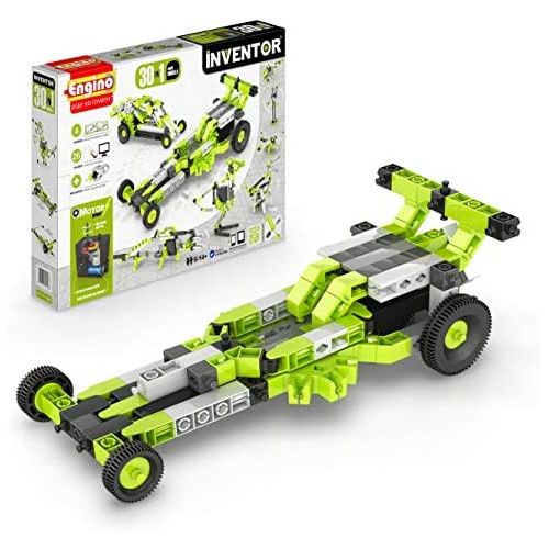  [아마존베스트]Engino Inventor - 30-IN-ONE |BUILD 30 Motorized Models | Assemble Drag Racer, Drawbridge, Truck , T-Rex, Helicopter, Elevator and so much more | STEM Construction Kit