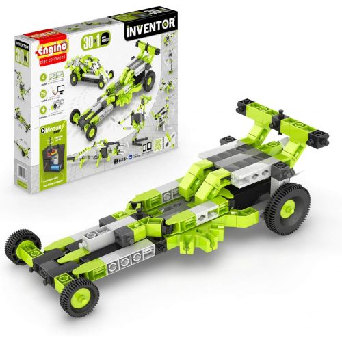  [아마존베스트]Engino Inventor - 30-IN-ONE |BUILD 30 Motorized Models | Assemble Drag Racer, Drawbridge, Truck , T-Rex, Helicopter, Elevator and so much more | STEM Construction Kit