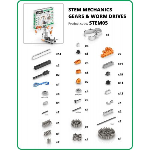  Engino Discovering STEM Mechanics Gears & Worm Drives 12 Working Models Illustrated Instruction Manual Theory & Facts Experimental Activities STEM Construction Kit