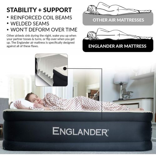  [아마존베스트]Englander First Ever Microfiber AIR Mattress Twin Size, Luxury Airbed with Built in Pump, Highest End Blow Up Bed, Inflatable Air Mattresses for Guests Home Travel 5-Year Warranty