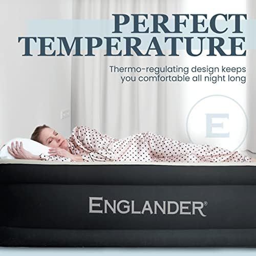  Englander Queen Size Air Mattress w/ Built in Pump - Luxury Double High Inflatable Bed for Home, Travel & Camping - Premium Blow Up Bed for Kids & Adults