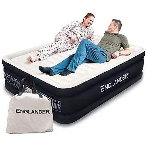  Englander Queen Size Air Mattress w/ Built in Pump - Luxury Double High Inflatable Bed for Home, Travel & Camping - Premium Blow Up Bed for Kids & Adults