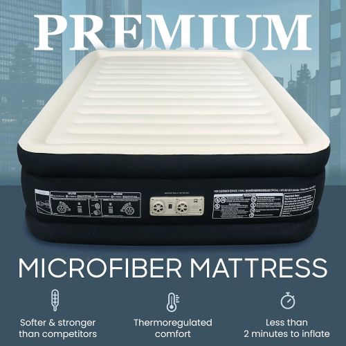  Englander Queen Size Air Mattress w/ Built in Pump - Luxury Double High Inflatable Bed for Home, Travel & Camping - Premium Blow Up Bed for Kids & Adults