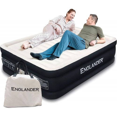  Englander Queen Size Air Mattress w/ Built in Pump - Luxury Double High Inflatable Bed for Home, Travel & Camping - Premium Blow Up Bed for Kids & Adults