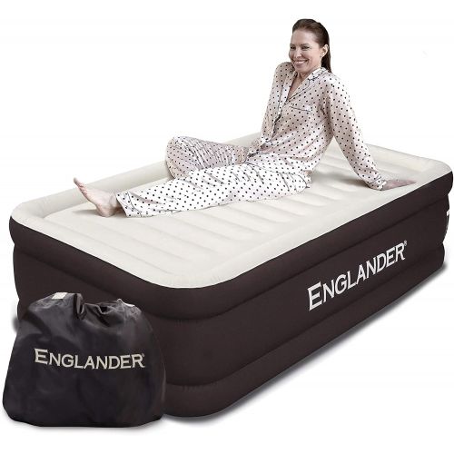  Englander Queen Size Air Mattress w/ Built in Pump - Luxury Double High Inflatable Bed for Home, Travel & Camping - Premium Blow Up Bed for Kids & Adults